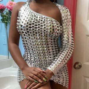 Silver One-Armed Futuristic Dress 💿✨